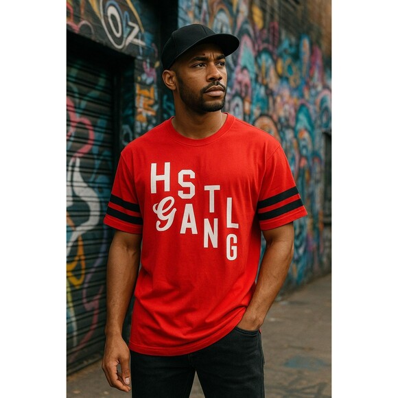 Hustle Gang Red Varsity Graphic T-Shirt Men’s 2XL – T.I. Trap Music Streetwear - Picture 1 of 11